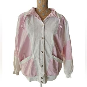 Vintage 80s Cotton boxy crop snap parka Be in the Current Seen large pink White